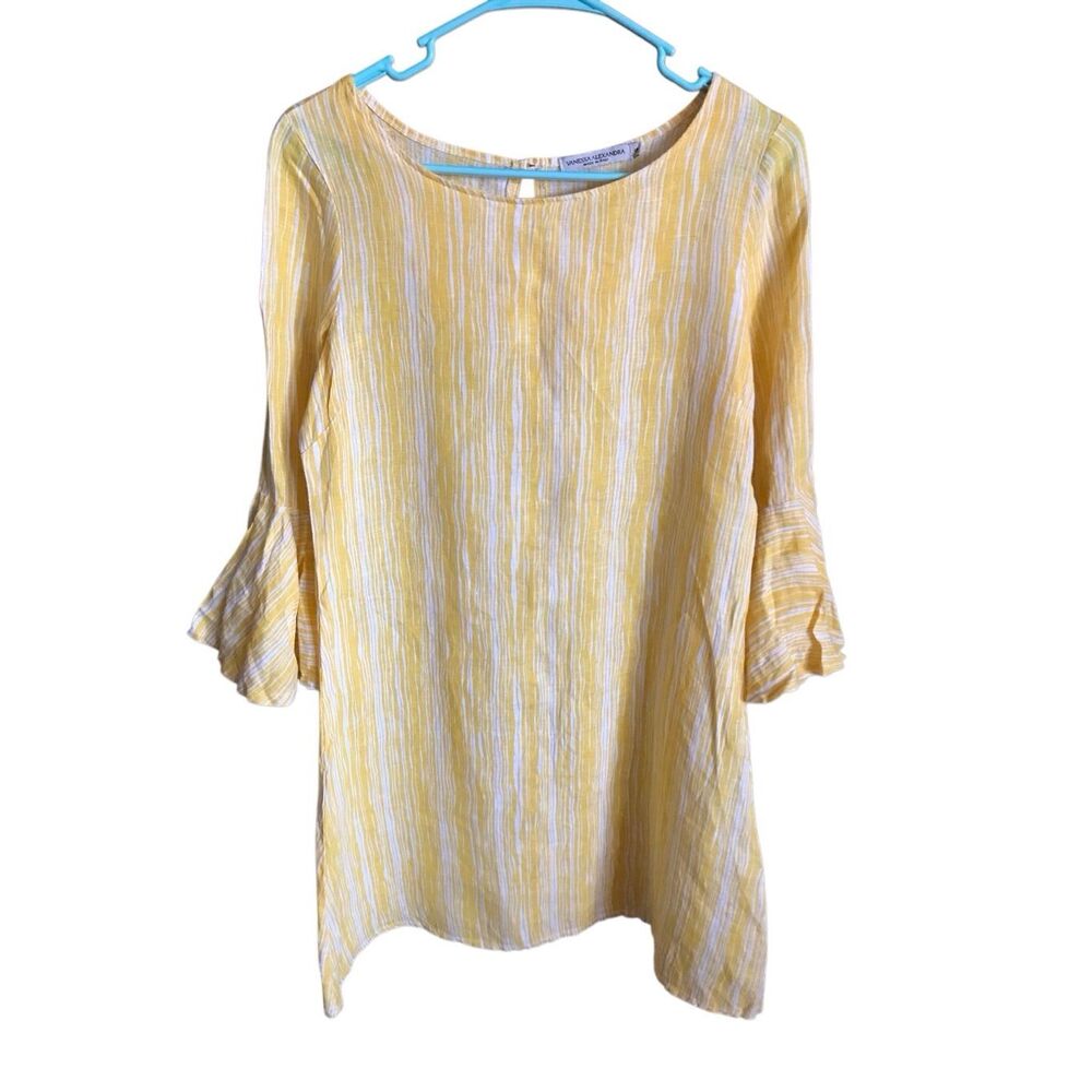 Vanessa Alexandra size small yellow Linen dress ruffle long sleeve made in Italy